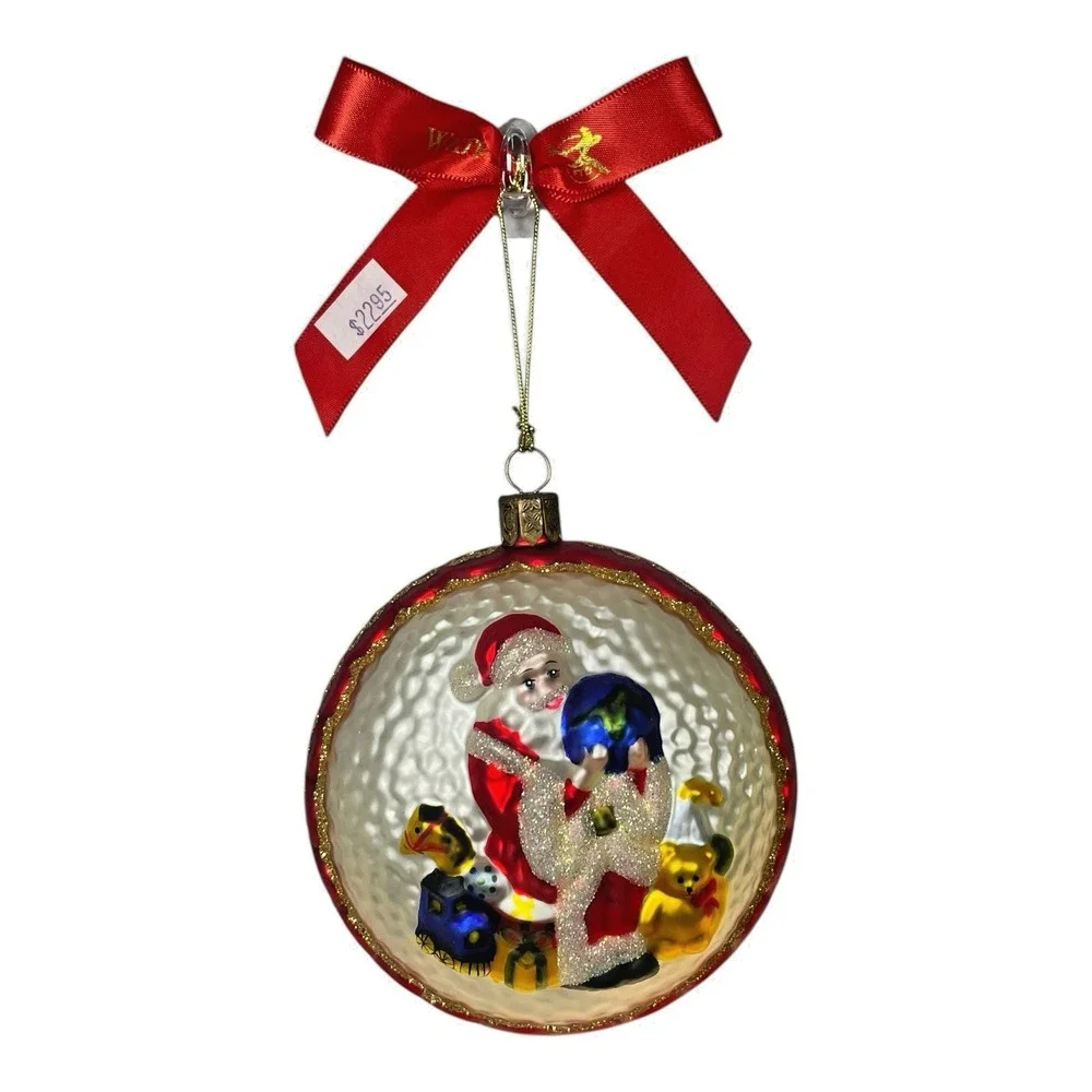 Waterford Holiday Heirlooms Santa Claus Glass Ball Ornament Red Ribbon‎ 2003 VTG
